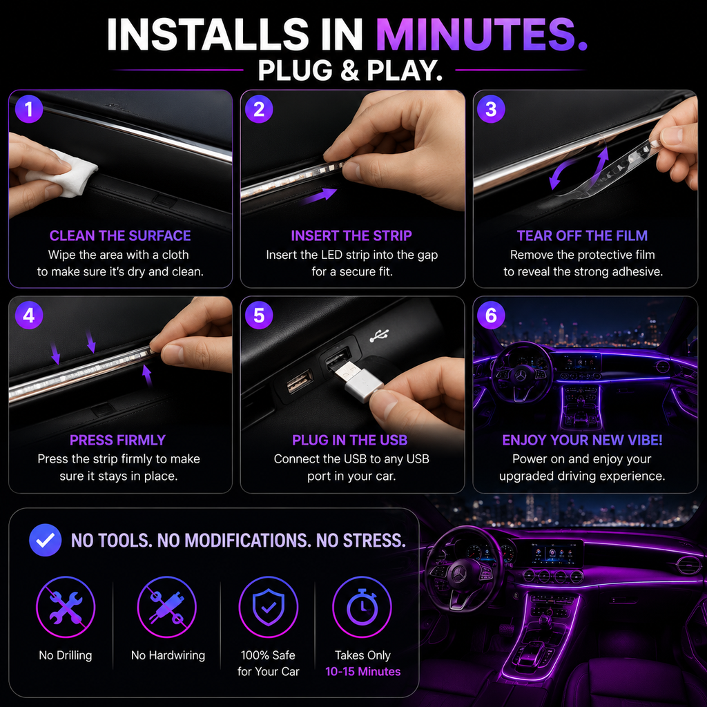 GlowDrive™ RGB Interior Lights – 16M Colors + Music Sync
