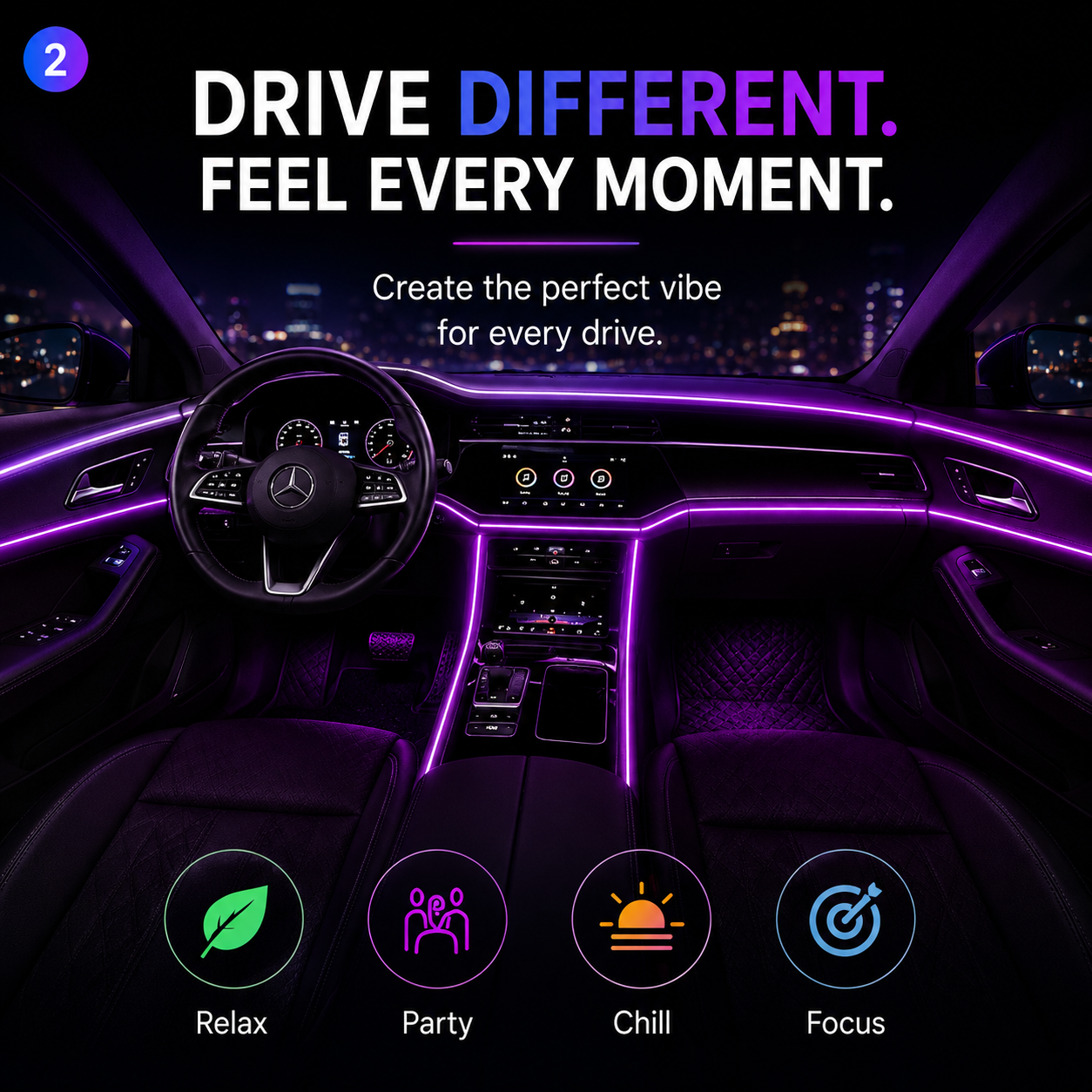 GlowDrive™ RGB Interior Lights – 16M Colors + Music Sync