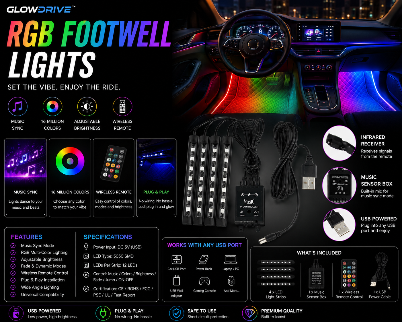 GlowDrive™ Ambient Floor Lighting Kit