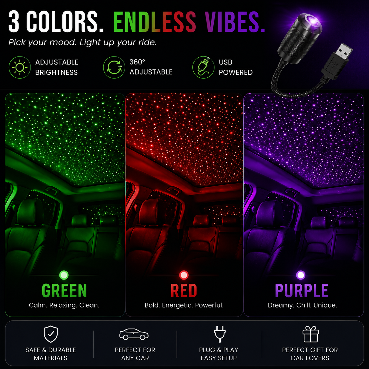 GalaxyDrive™ USB Star Projector – Night Drive Edition