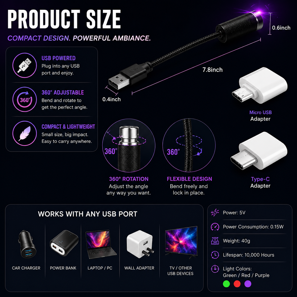 GalaxyDrive™ USB Star Projector – Night Drive Edition